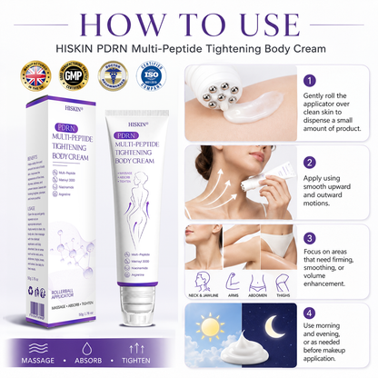 CE Certified: HISKIN® PDRN Multi-Peptide Massaging Body Roller Cream- Anti-aging, Hydrating, Skin Firming & Lifting, Skin Repair, Even Tone, Acne and Dark Spot Treatment, Wart and Mole Removal, and Psoriasis Relief.